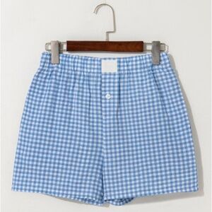 Blue Gingham Printed High Waisted Shorts